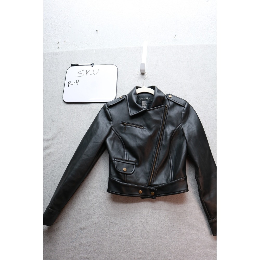 Rampage Moto Jacket Womens Small Black Faux Leather Asymmetric Zip 2PWEPD1